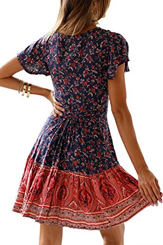 MisShow Damen Kleider mit Blüte Drucken Kurz Sommerkleid Strandkleider Cocktailkleid Gr. S – Bild 3