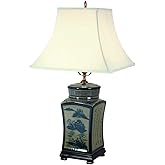 Red Lantern 25" Blue & White Chinese Calligraphy Porcelain Lamp