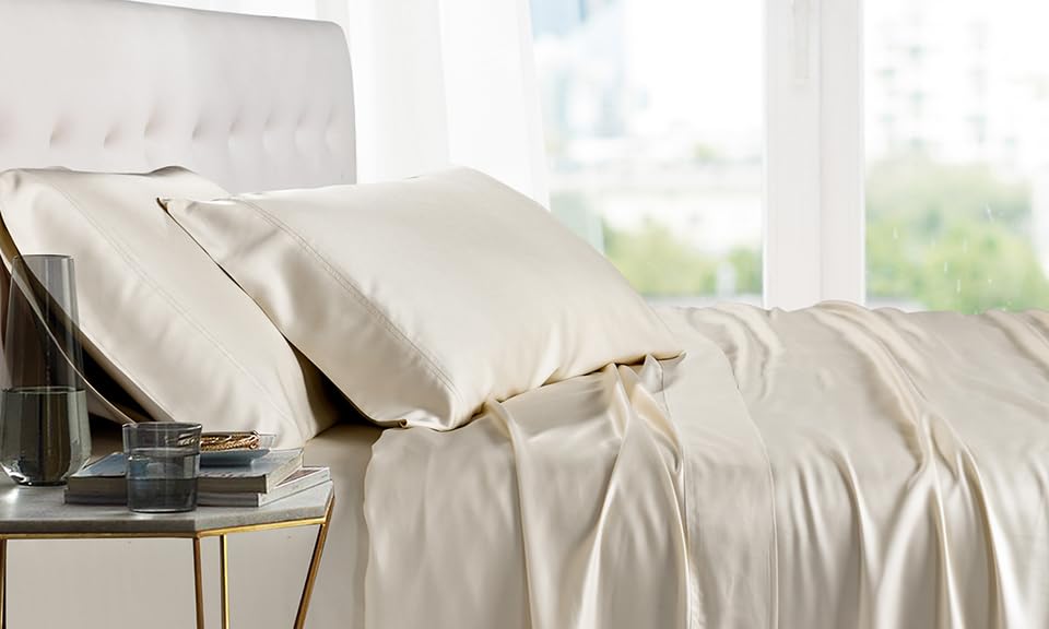 Royal Hotel Top-Split-California-Kingsize-Bettlaken, 4-teilig, einfarbig, elfenbeinfarben, 100 % Baumwolle, Fadenzahl 600, tiefe Tasche