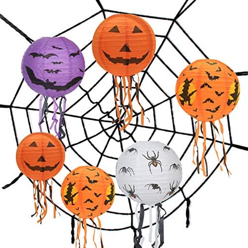 6 PCS Halloween Paper Lanterns Jack-O'-Lantern Pumpkin Lantern Spider Bat Skeleton Lantern for Halloween Party Decor