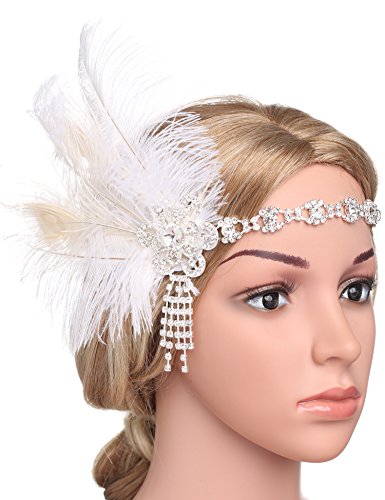 BABEYOND Flapper Headpiece 1920s Gatsby Crystal Headbands with Peacock Feather