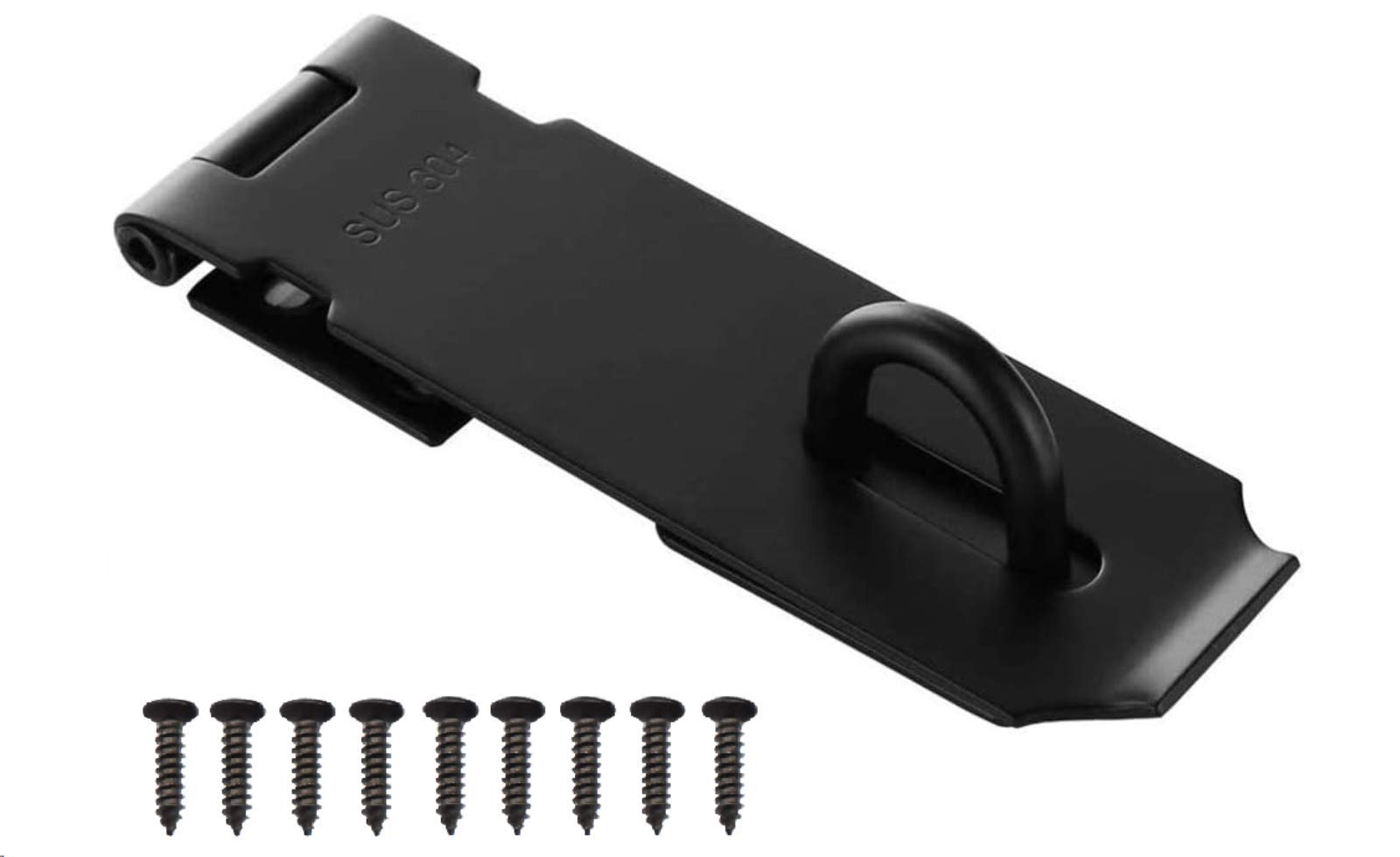 Lamondre 5 Inch Stainless Steel Door Padlock Hasp, Heavy Duty Security Hasp and Staple with Screws, Door Clasp Gate Lock Latch for Shed Door Window Cabinet Pet Cage, Black