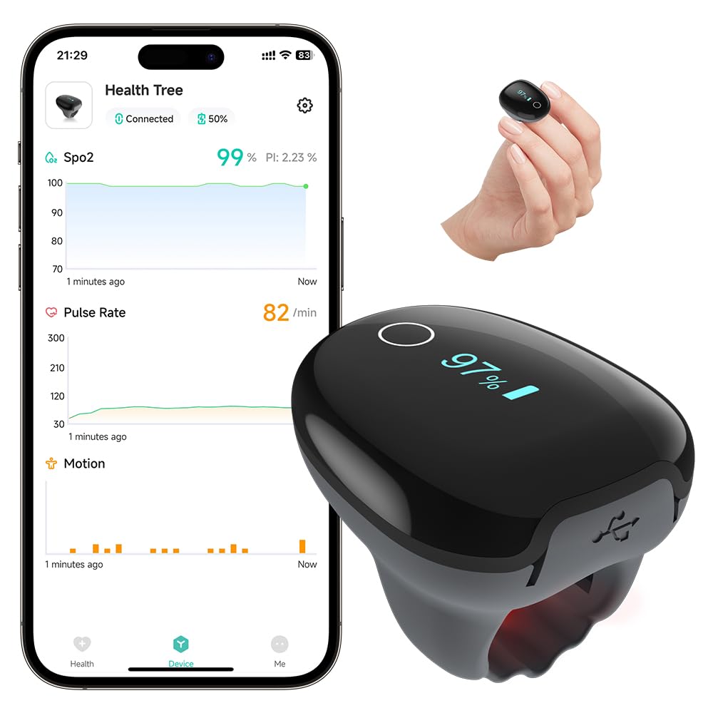 Photo 1 of Pulse Oximeter O2 Ring Oxygen Monitor Blood Oxygen Saturation Continuous Recording of SpO2&PR Rechargeable Pulse Ox continuous pulse oximeter with Bundle APP Provides Report