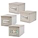 mDesign Large Soft Stackable Fabric Baby Nursery Storage Organizer Holder Bin Box with Front Window/Lid for Child/Kids Bedroom, Playroom, Classroom, Spira Collection, 4 Pack, Taupe/Natural