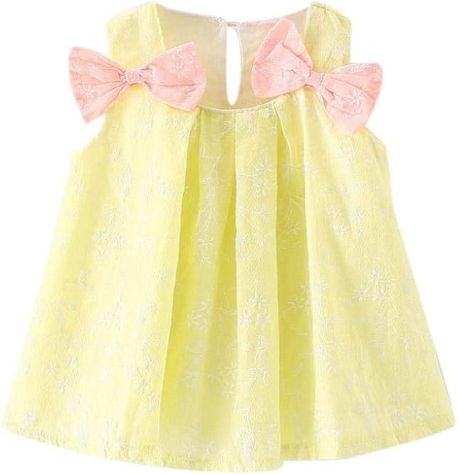 WensLTD Toddler Kids Baby Girls Princess Dress Pageant Print Sleeveless Bowknot Dresses (3T, Yellow)