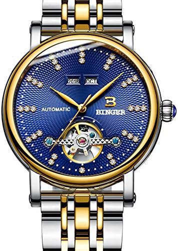 Switzerland BINGER Men Steel Watches,Sapphire Japan Movement Automatic Diamond Mechanical Casual Wristwatch 1173