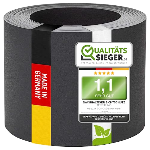TerraUno Nachhaltige Sichtschutzstreifen für Doppelstabmatten, Polypropylen, Made in Germany, RAL 7016 Anthrazit, 26m x19cm Rolle, extra stabil, Leder