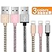 Phone Charger Cable, 3Pack 6FT 5FT Nylon Braided Charger Cord, Compatible Phone xs/ xsmax/xr/8/8plus/7/7plus/6/6plus pad pod & More (Gold Pink Silver)