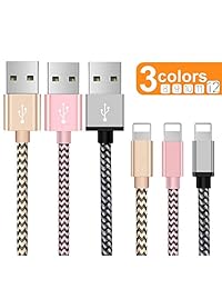 Cable de carga compatible con teléfono, 3 unidades, cable de carga de nailon trenzado de 4.9 ft, compatible con teléfono X 8 8 Plus 7 7 Plus 6 6 Plus Pad Pod y más (color oro rosa)