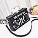 Rebecca Women Retro Radio Shape Crossbody Bag PU Leather Vintage Top Handle Handbag Purse (Black)