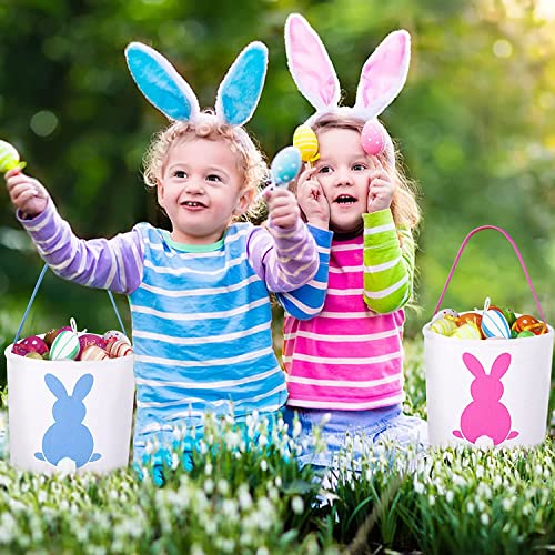 BOMMETER Easter Egg Hunt Basket Bags for Kids Bunny Canvas Tote Cotton Carrying Gift and Eggs