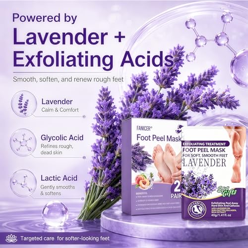 2 Pairs Foot Exfoliating Socks, Foot Peeling Mask, Exfoliating Socks, Moisturizing for Dry Cracked Feet, Exfoliating Socks for Women and Men (Lavender)