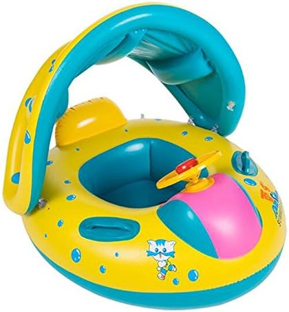 IYOWEL Inflatable Baby Float Seat Boat,Popular Swimming Buggy Float Seat Boat,Horn Car Sunshade Float With a Hand Inflator Pump,Summer Gift for Toddler Swimming Pool Bath Ring (Yellow 1#)