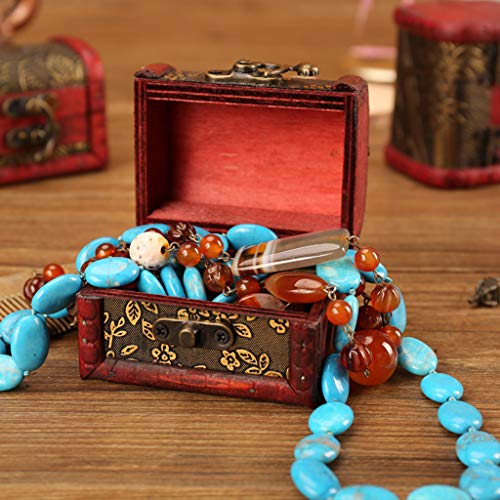 Wffo Cute,Solid and Creative Jewelry Box Vintage Wood Handmade Box with Mini Metal Lock for Storing Jewelry Treasure Pearl (B) - Thumbnail 2