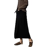 Women's Maxi Wool Skirt with Pockets Elastic High Waist Drawstrings Autumn Winter Pleated Midi Skirt