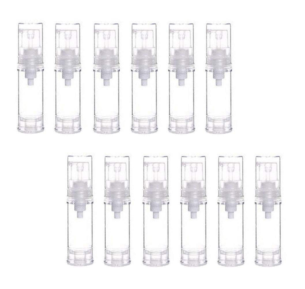 12PCS Plastic Clear Empty Vacuum Airless Pump Bottles Cosmetic Sample Travel Packing Press Vial Jars Makeup Storage Container for Emulsion Cream Lotion Shower Gel Toiletries Liquid (5ml/0.17oz)