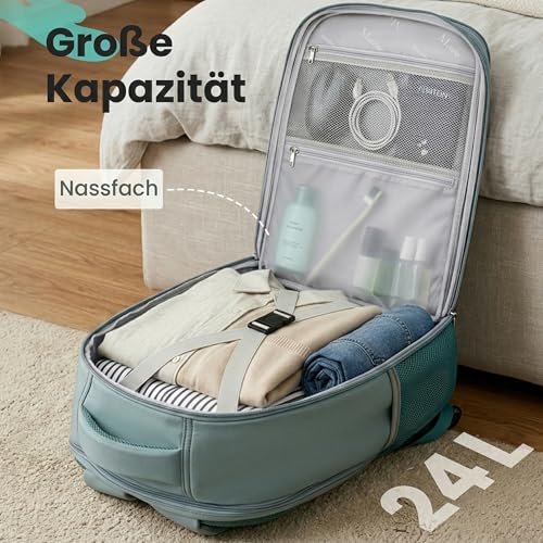 MATEIN Ryanair Hand Luggage 40 x 30 x 20 cm with Wet Compartment, 24 L Backpack, Hand Luggage, Aeroplane, Lightweight, Peacock Green, Casual
