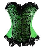 Kranchungel Women's Floral Lace Overlay Trim Satin Overbust Corset Top Plus Size