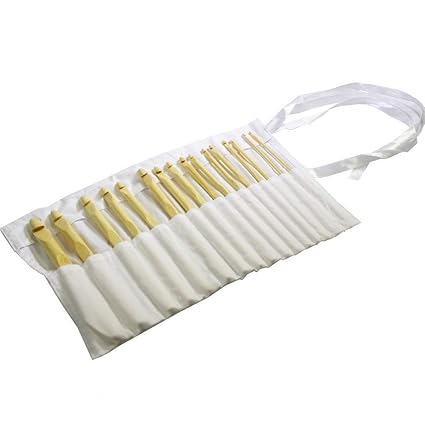 Curtzy 16 tlgs. Set 15cm großer Bambus Häkelnadeln Ergonomisches Nadel Set in Baumwolltasche - Perfekt zum Häkeln, Spitzen, B