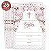 Girl Baptism Invitations with Envelopes (Pack of 25) Pink Christening Invite Large 5x7 Religious Celebration Christian Church Blessing Baptismal Dedication Fill In the Blank Excellent Value VI0095B