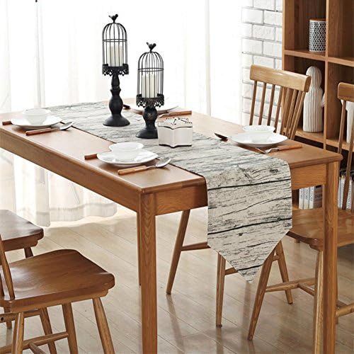 Retro style wood-grain printing cotton &amp; linen fabric table runner 13 x 70 inch approx
