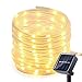 Icicle Solar Rope Lights, 33ft 100 LED Waterproof Solar String Lighting for Indoor/Outdoor, Patio, Lawn, Garden, Christmas, and Holiday Festivals Decorations (Warm White)