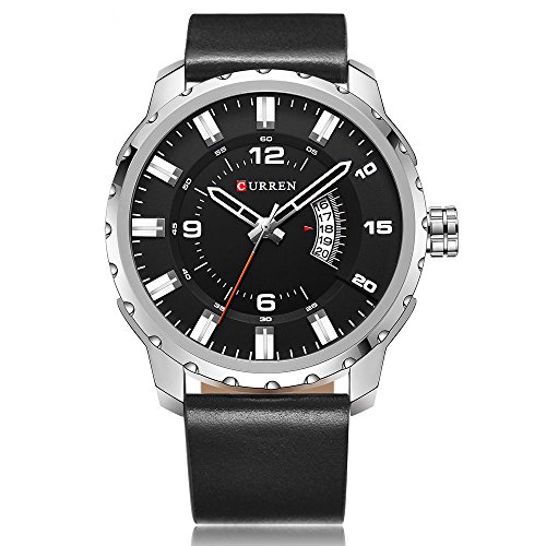 CURREN Original Brand Men's Sports Waterproof Leather Strap Watch 3 Dials Can Wrok 8245 All Black