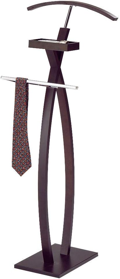 Pilaster DesignsModern Walnut Wood & Chrome Metal Chert Suit Rack Clothes Valet Stand