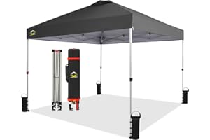 CROWN SHADES 10x10 Pop Up Canopy, Patented Center Lock One Push Tent Canopy, Newly Designed Storage Bag, 8 Stakes, 4 Ropes (10x10, Grey)
