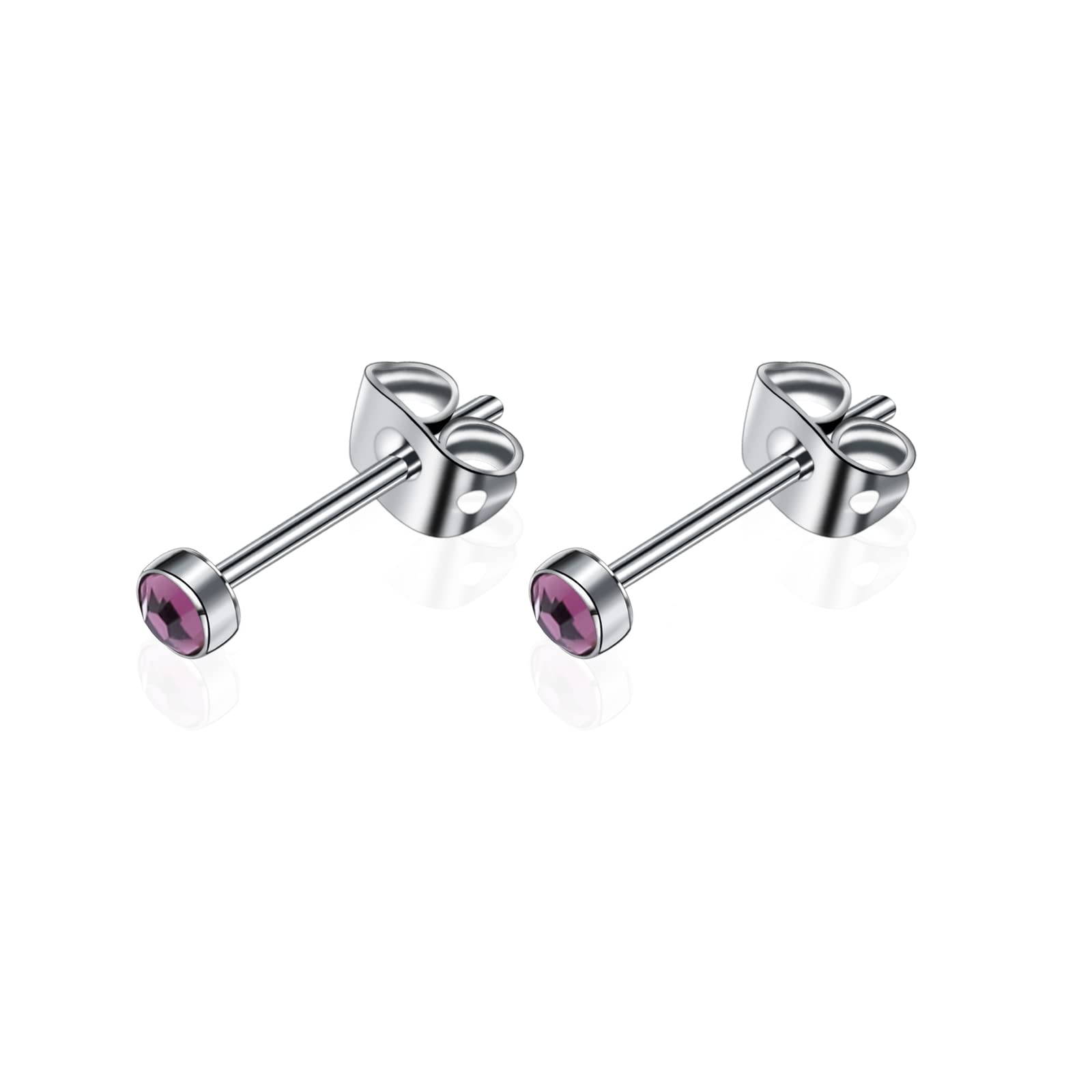 Artskin G23 Titanium Crystal Stud Earrings for Women Men Girls Hypoallergenic Nickel Free 3mm Dainty Elegant Classic Stud Earrings for Sensitive Ears (3MM, Amethyst-)
