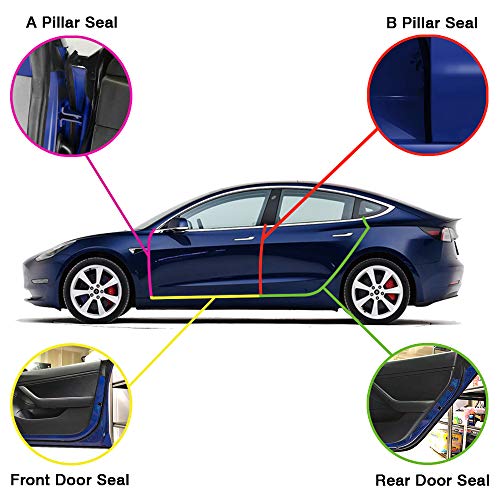 Auto Rover Tesla Model 3 Wind Noise Reduction Seal Door Seal Kit Soundproof Rubber Weather Draft Seal Strip