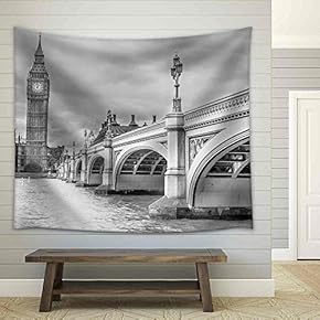 London. Wonderful View of Westminster Bridge with Big Ben and Houses of Parliament. - Fabric Wall Tapestry Home Decor - 51x60 inches