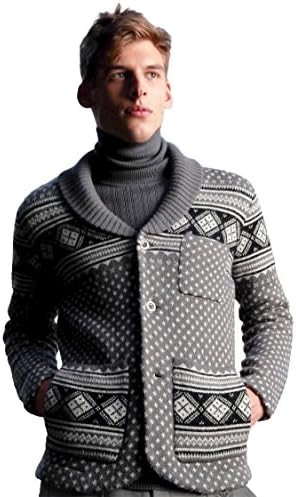 Revolution Now Men's Knitted Fair Isle Shawl Collar Wool Alpaca Cardigan Sweater