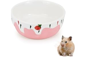 LuckyOpt 3.4oz Small Animal Food Bowl, Heavy Anti-Tipping Ceramic Pet Bowls with Strawberry Pattern, Hamster Water Bowl for Gerbils/Guinea Pigs/Reptile/Bird, Easy to Clean Hamster Food Bowl (Pink, A)