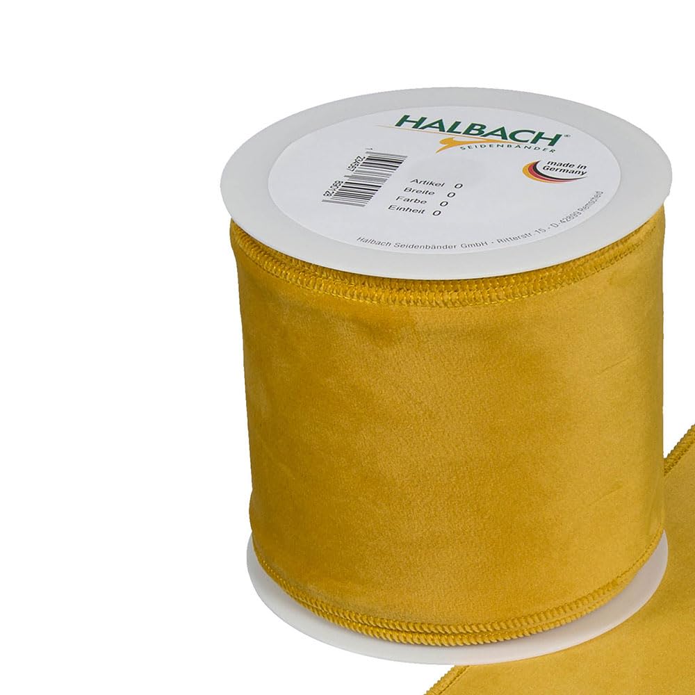 FloristryWarehouse Mustard Yellow Christmas Velvet Fabric Ribbon 100mm (4") Wide on 8m roll Wired Edge