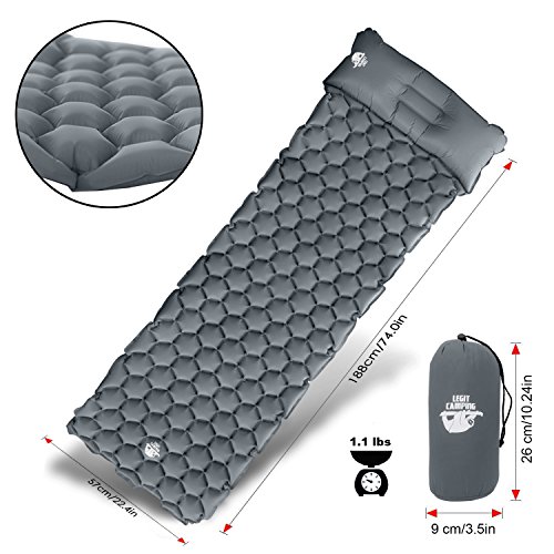 Legit Camping Sleeping Pad Camping Mat by The Most Comfortable Sleeping Mat - Rolls Up Tight - Air Support Cells Transform Your Camping Mattress and Camping Pad - Best Outdoor Sleep (Grey)