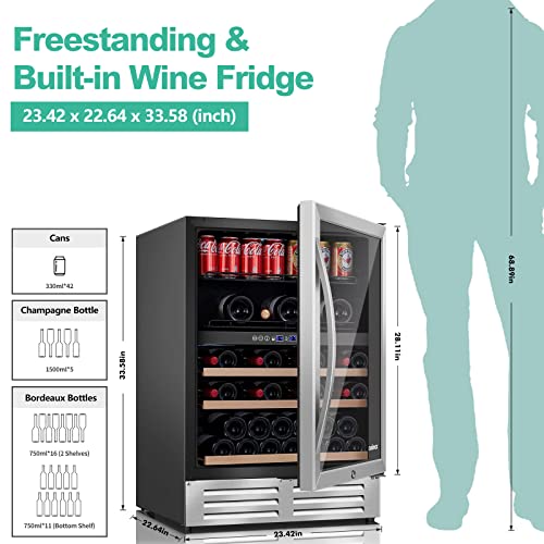 CUSIMAX 24 Inch Wine Cooler, Dual Zone Wine And Beverage Refrigerator