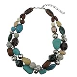 Bocar 2 Layer Statement Chunky Beaded Fashion Necklace for Women Gifts (NK-10384-Aqua Sky)