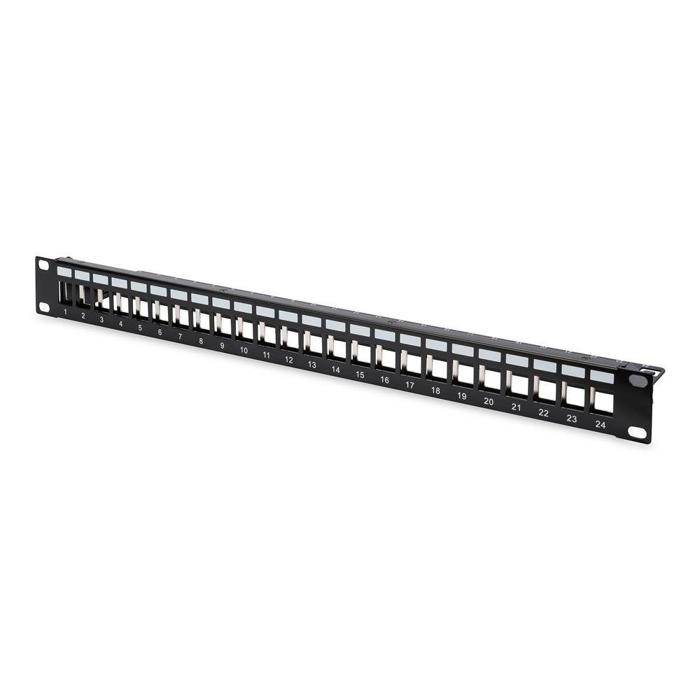 DIGITUS Patch Panel - Modular - For Keystone Modules - 19-inch - 24-port - Shielded - Rack Mount 1U - Black