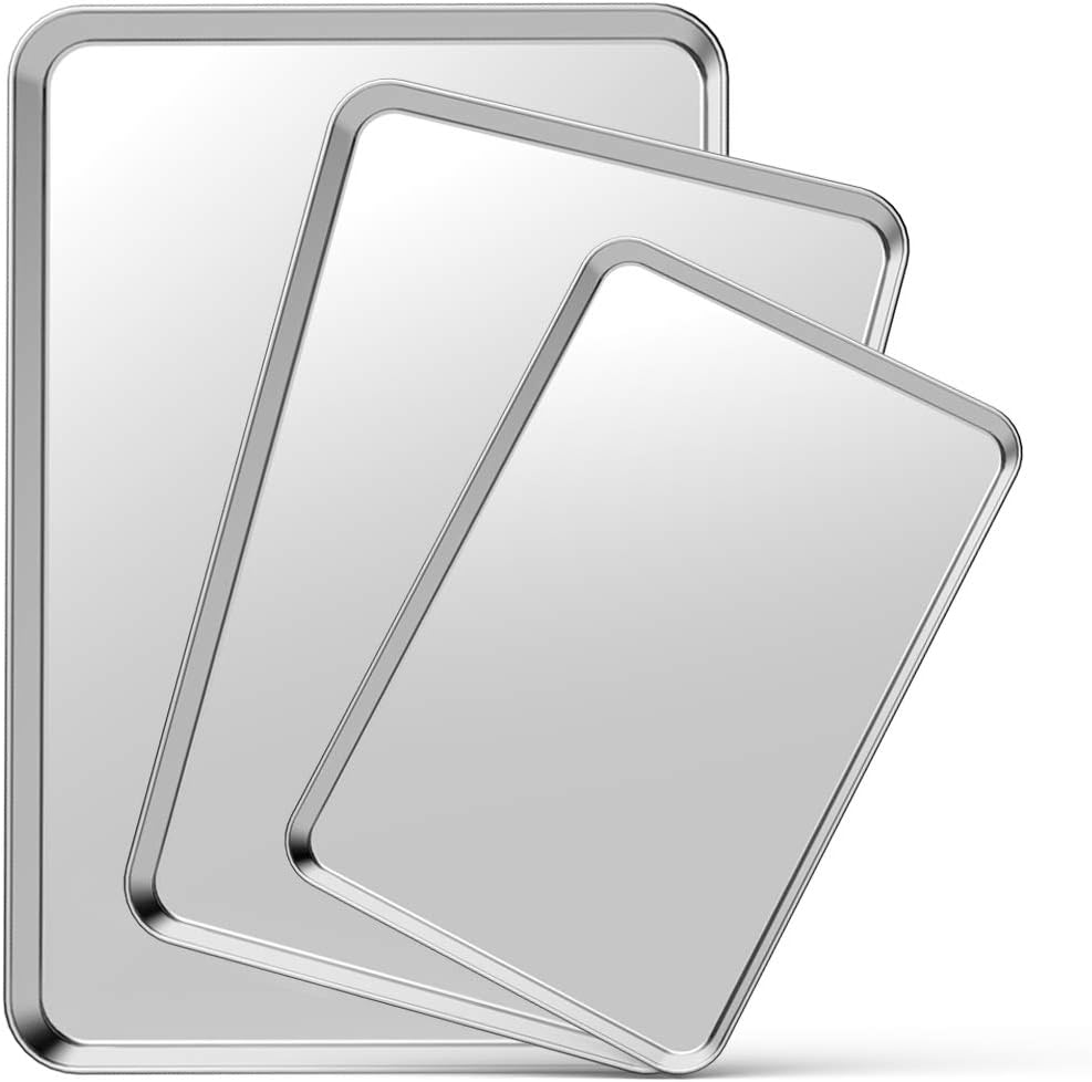 Baking Sheet Set of 3 (9 Inch/12 Inch/16 Inch), Zacfton Stainless Steel Baking Pan Cookie Sheet Set Toaster Oven Trays Pans for Baking, Non Toxic & Healthy, Superior Mirror Finish & Easy to Clean