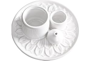 YIENENG 4 in 1 Multifunctional Ceramic Incense and Candle Holder with Ash Catcher Tray Suit for Burning White Sage, Palo Santo Sticks (White)