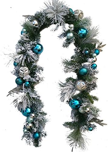 Christmas Garland Flocked Snowy Decorated balls 6' (72") (Blue & Silver)