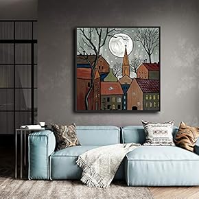 Framed Canvas Home Artwork Decoration Night Canvas Wall Art for Living Room, Bedroom - 16x16 inches