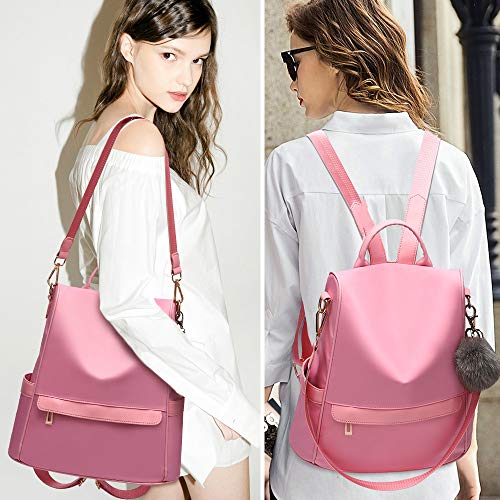 Women Backpack Purse Nylon Anti-theft Fashion Casual Lightweight Travel School Shoulder Bag (Pink) - Thumbnail 7