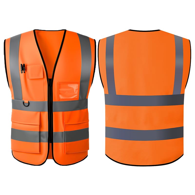 Hi Vis Vests for Women Men High Visibility Reflective Safety Security Vest with Pockets Zipper Front Meets ANSI/ISEA Standards (Orange, XL)