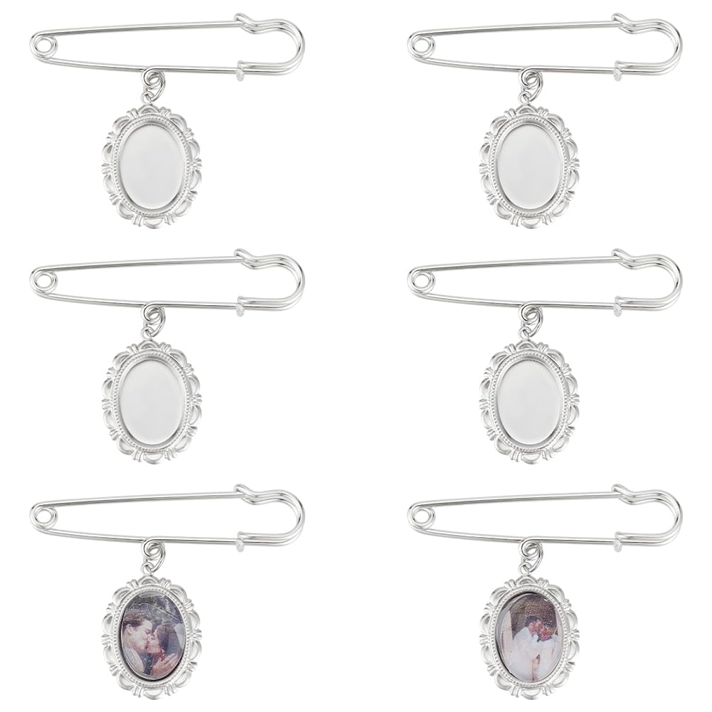 UNICRAFTALE 8 Sets Wedding Bouquet Photo Charm Blank Stainless Steel Oval Clear Glass Cabochons Picture Frame Brooch DIY Pin Brooch Making Kit Tray 18x13mm for Photo Charm Wedding Party