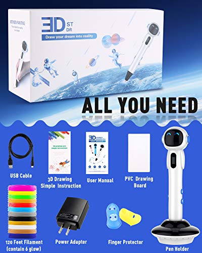 3D Pen, Upgraded Robot 3D Printing Drawing Pen with 120 Feet PLA Filament Refills, LED Indicator, Te - //coolthings.us