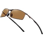 BRUZNASE Men's Polarized Rectangular Sunglasses Ultra Lightweight Metal Frame Fishing Driving Glasses Classic Shades for Men