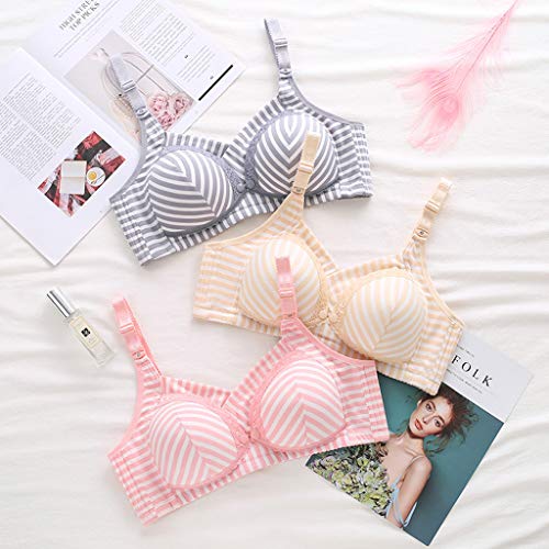 Wireless Striped Nursing Bra for Women, Lightly Padded Adjustable Strap Lace Patchwork Front Closure Wire Free Bra(Pink, 80B)