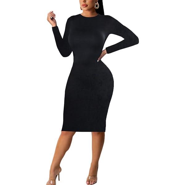 long sleeve bodycon dress amazon Doweha Women's Square Neck Long Sleeve Black Maxi Dress Sexy Knit Bodycon  Long Dress for Women 2026 at Amazon Women's Clothing store